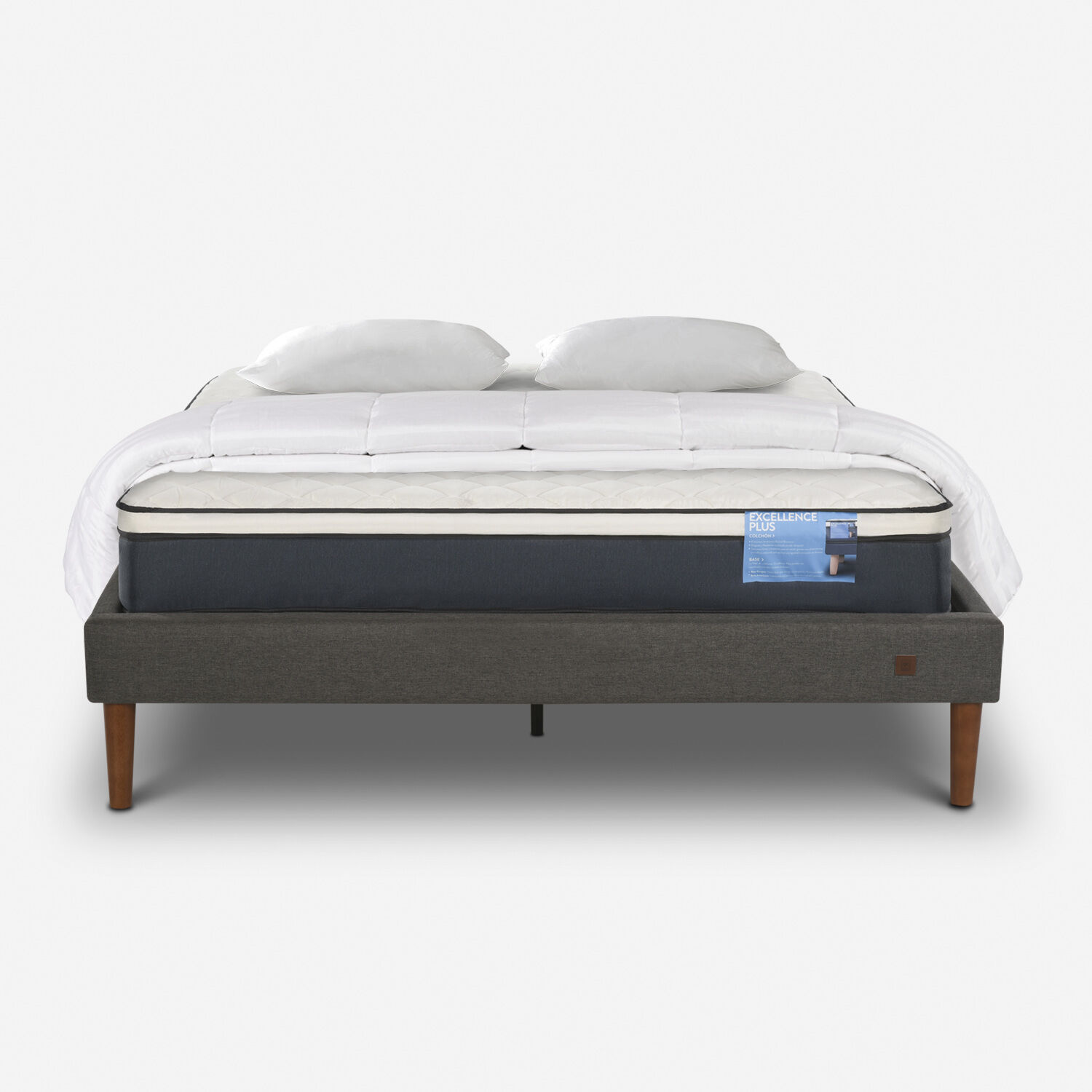 Cama Europea Curve 2 Plazas Excellence Plus + Plum&oacute;n + Almohadas