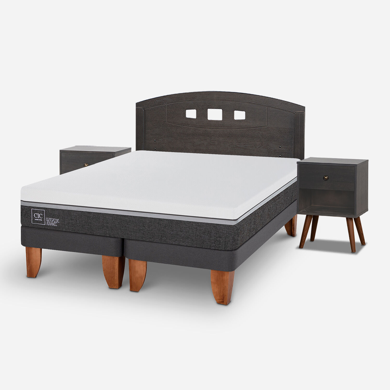 Cama Europea 2 Plazas Ortopedic Advance Base Dividida + Set Gales Gris