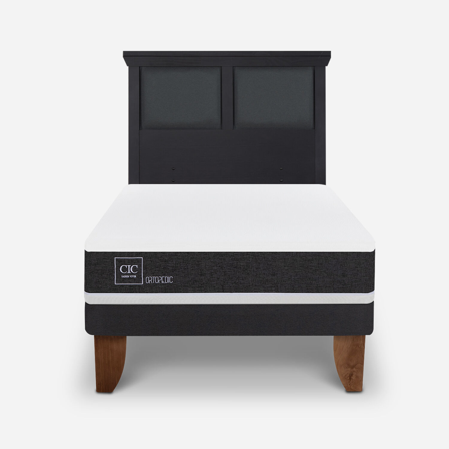 Cama Europea 1,5 Plazas Ortopedic + Respaldo Torino Negro