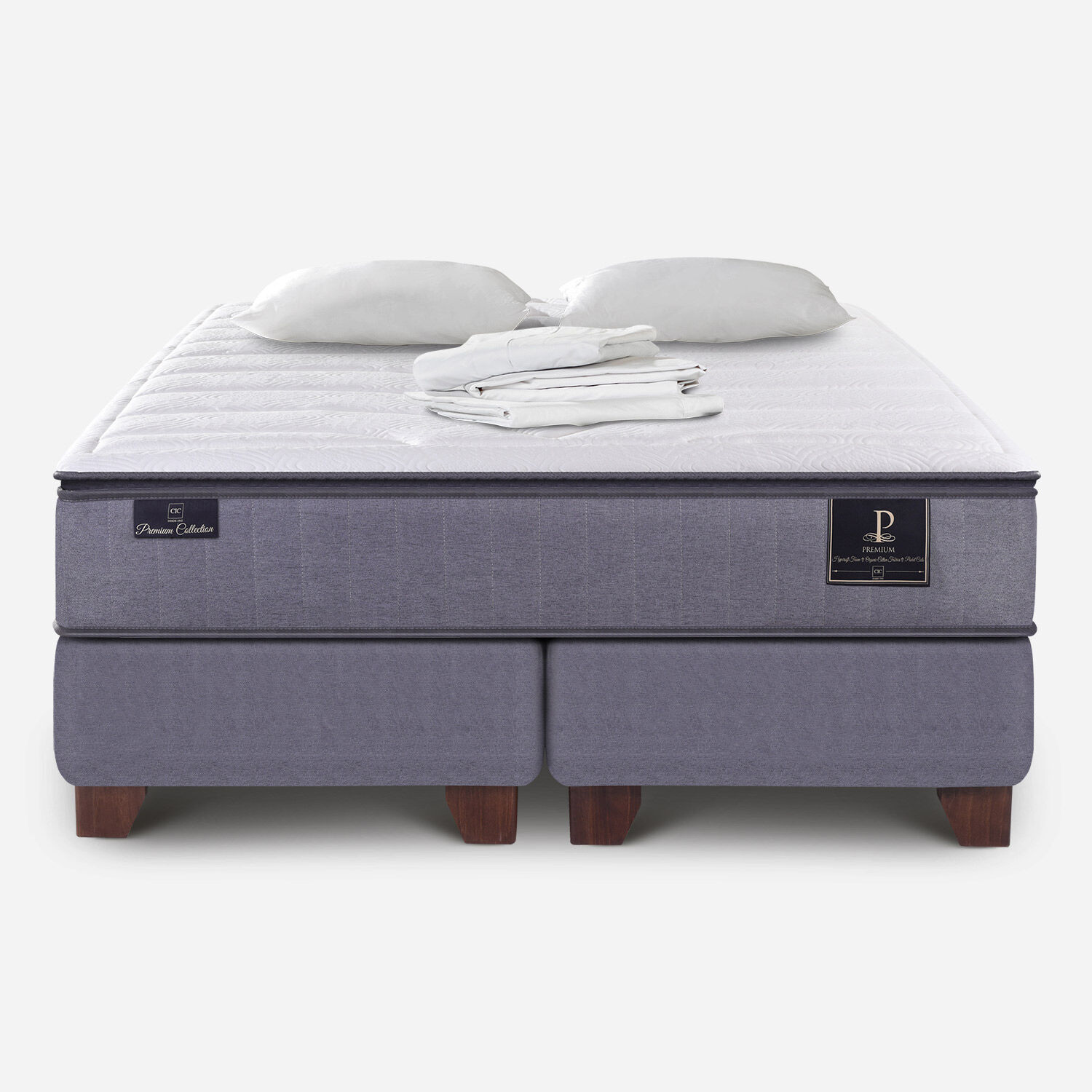 Box Spring 2 Plazas Premium Base Dividida + Almohadas + S&aacute;bana