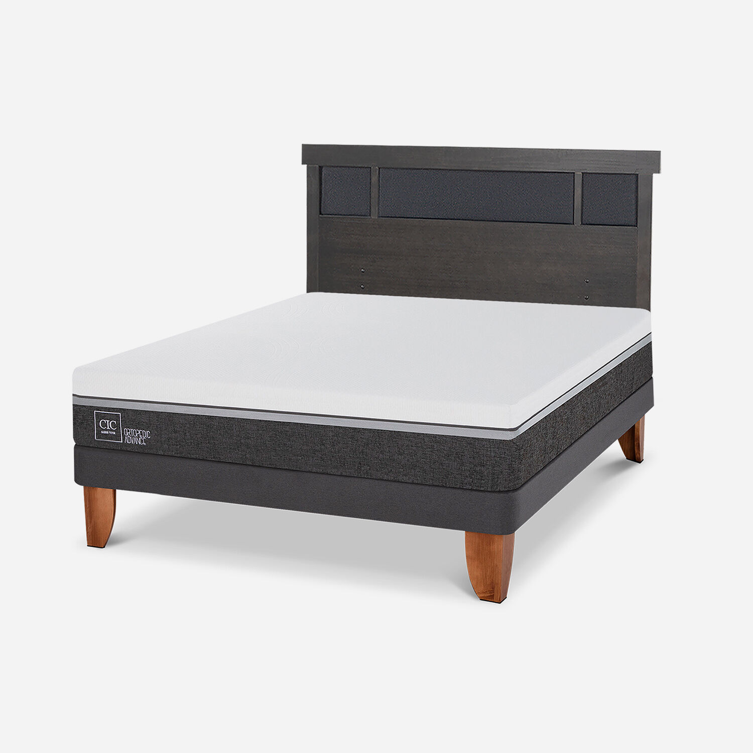 Cama Europea 2 Plazas Ortopedic Advance + Respaldo Dublín Gris