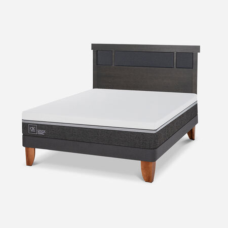 Cama Europea 2 Plazas Ortopedic Advance + Respaldo Dublín Gris