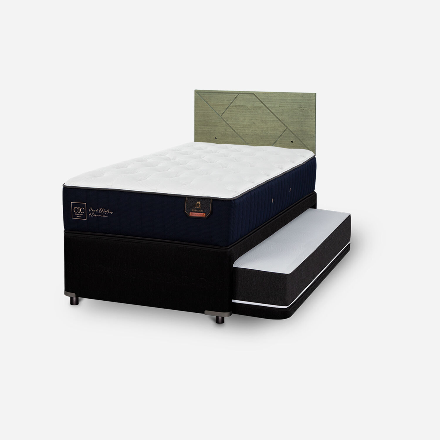 Cama Nido Diván Premium + Respaldo Villarrica Olivo