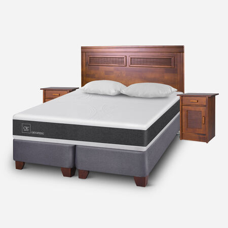 Box Spring King Ortopedic + Set Mil&aacute;n Caramel + Almohadas