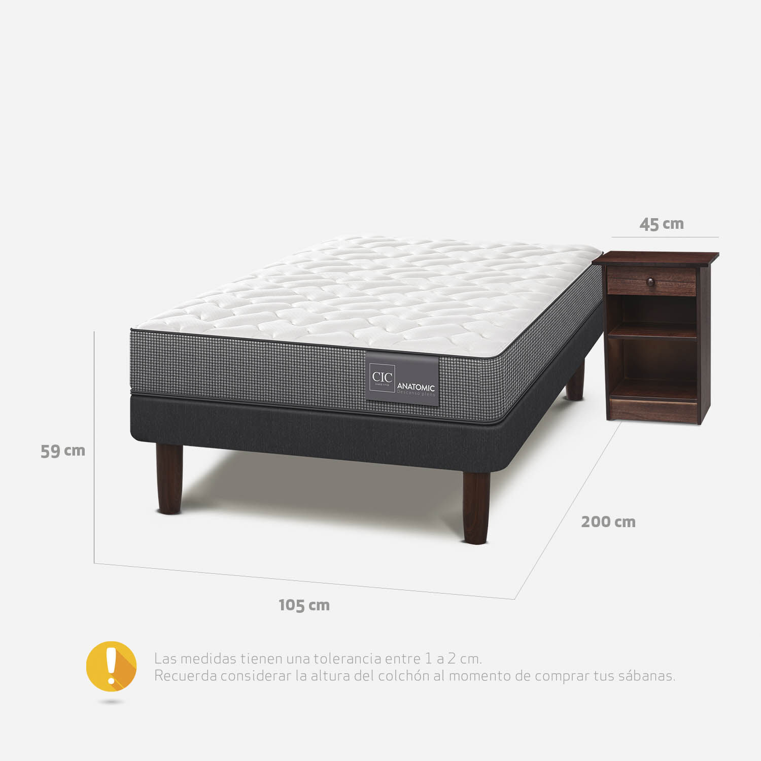 Cama Europea 1,5 Plazas Anatomic + Velador Dubl&iacute;n Chocolate