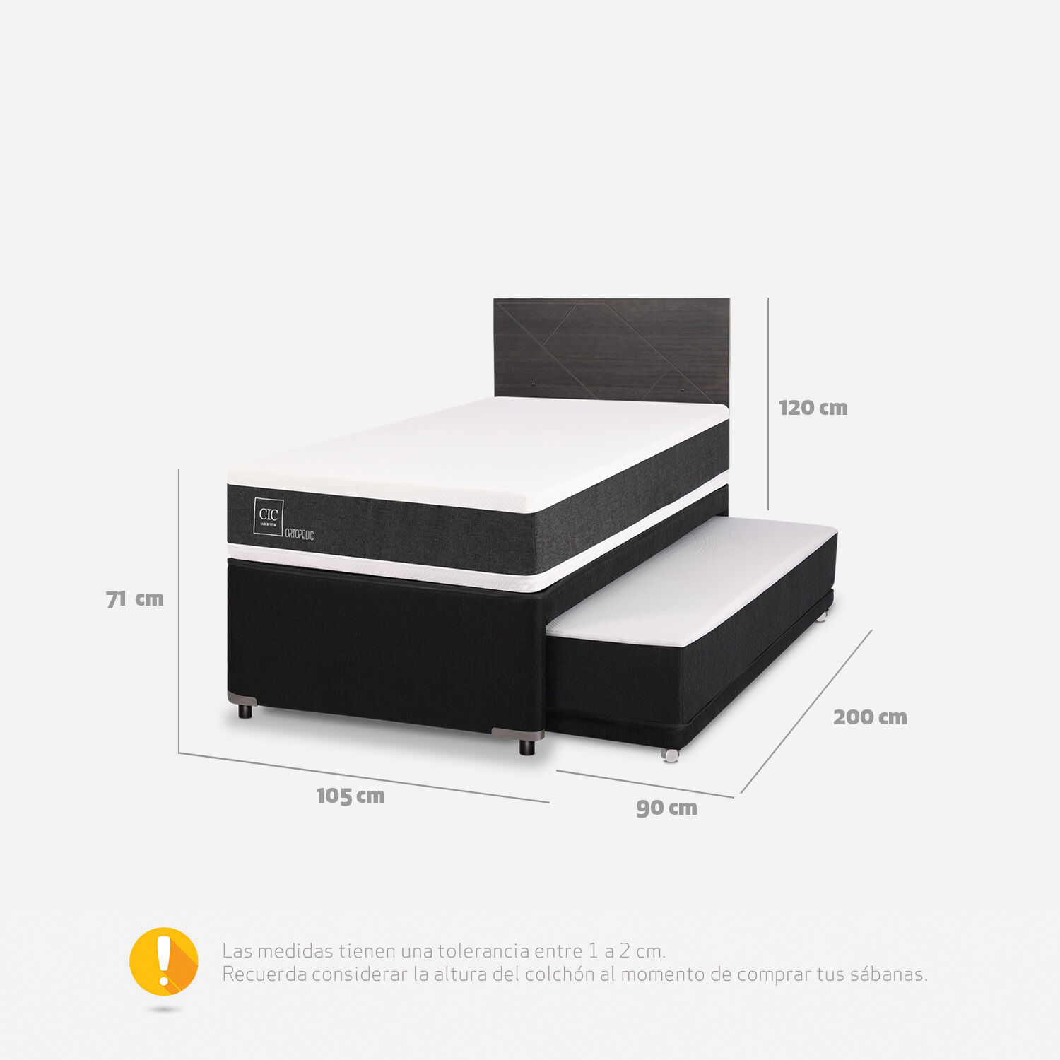 Cama Nido Diván Ortopedic + Respaldo Villarrica Gris