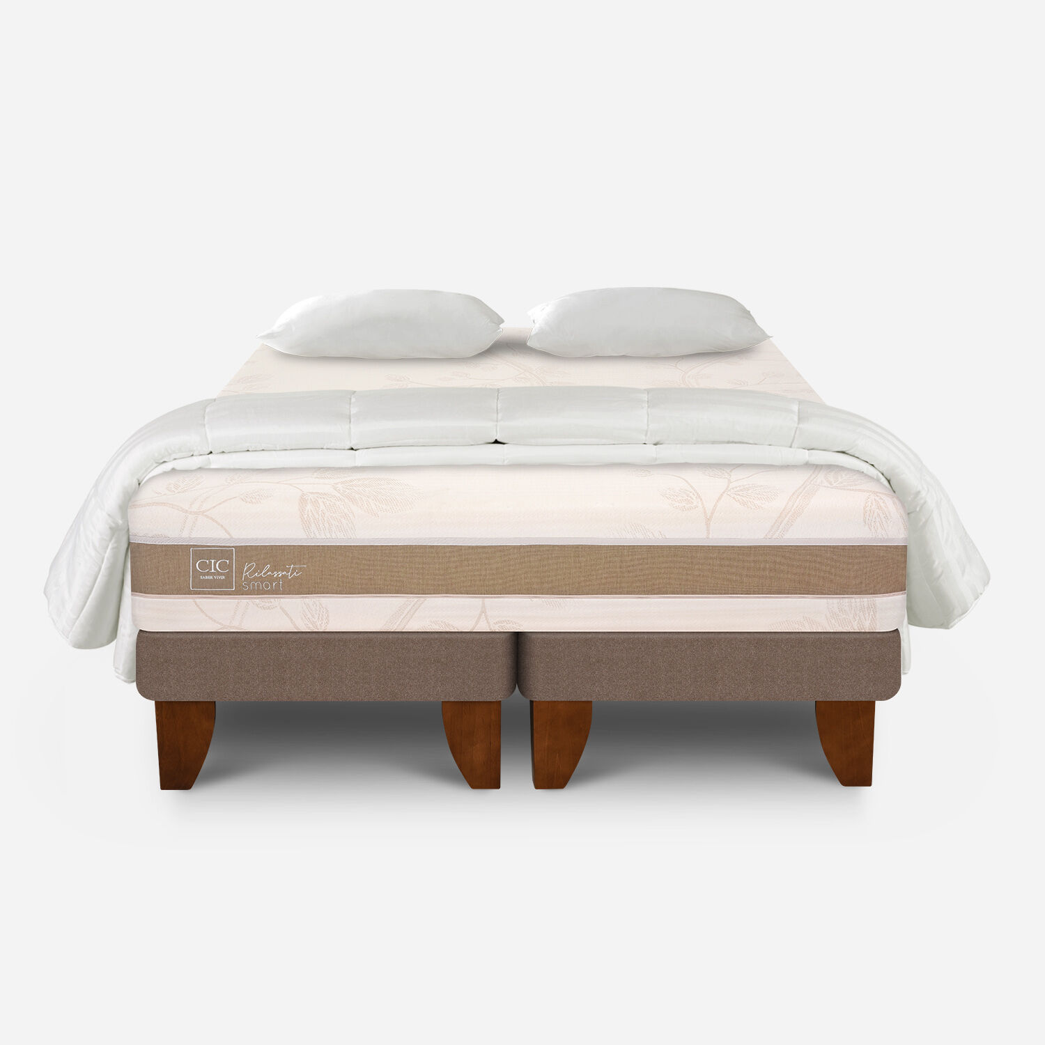 Cama Europea King Rilassati Infinity Base Dividida + Almohadas + Plum&oacute;n