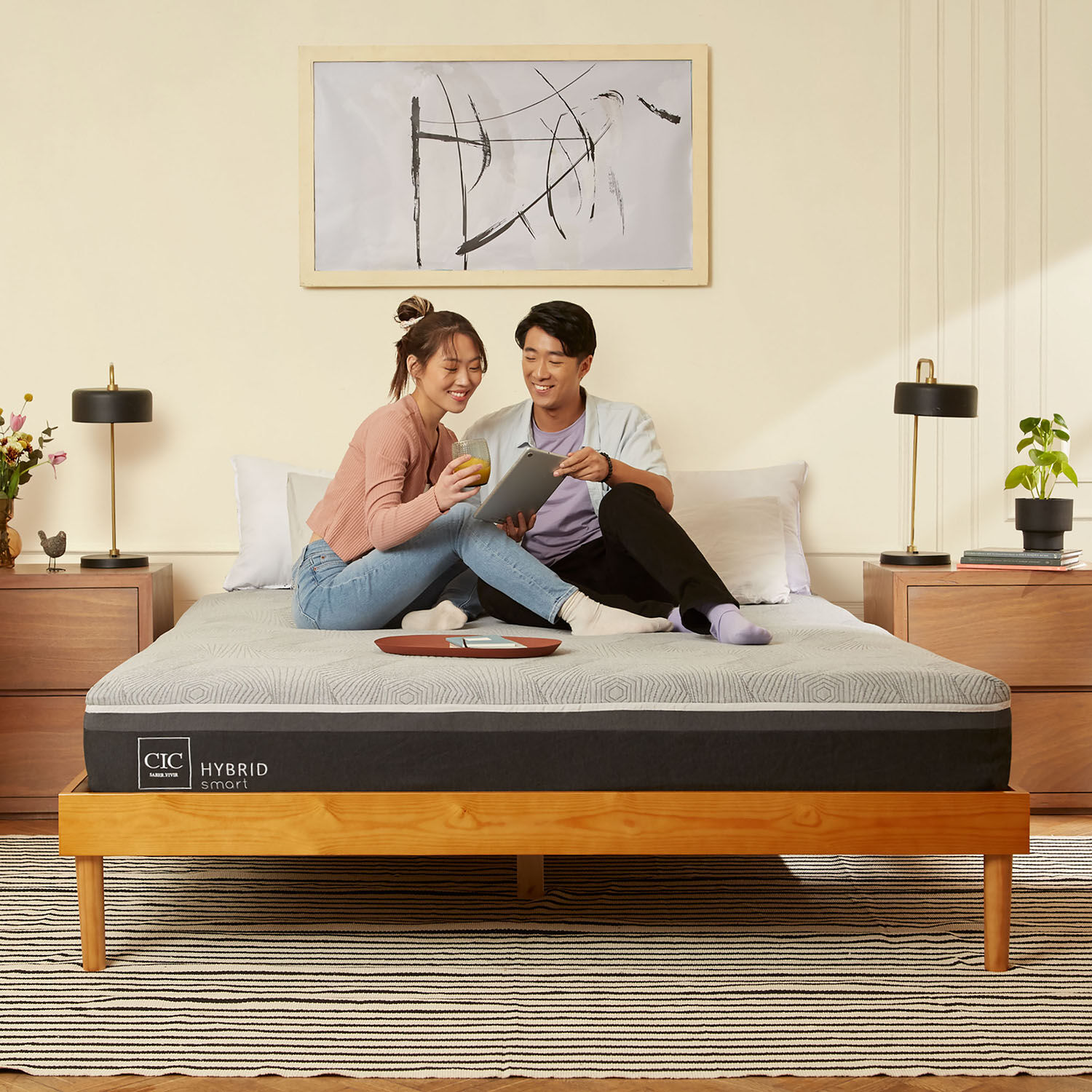Cama Europea 2 Plazas Hybrid + Set M&uacute;nich Gris