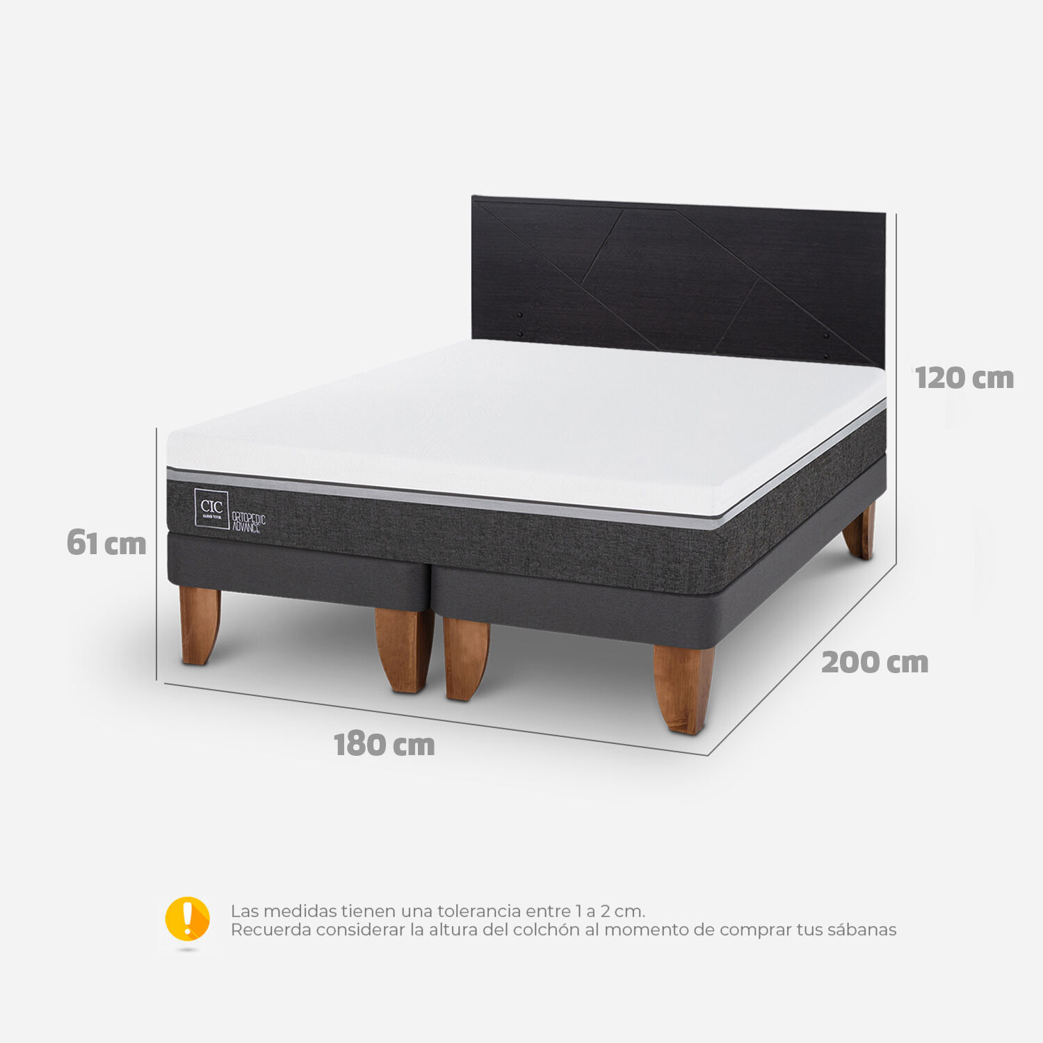 Cama Europea King Ortopedic Advance + Respaldo Villarrica Negro