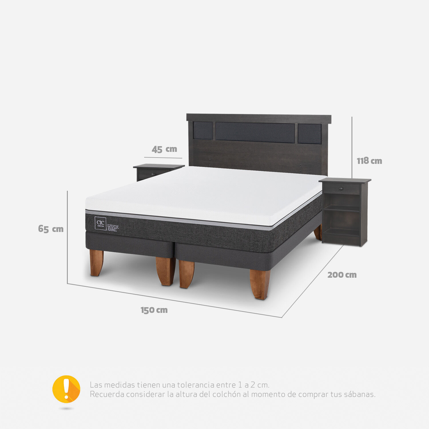Cama Europea 2 Plazas Ortopedic Advance Base Dividida + Set Dublín Gris