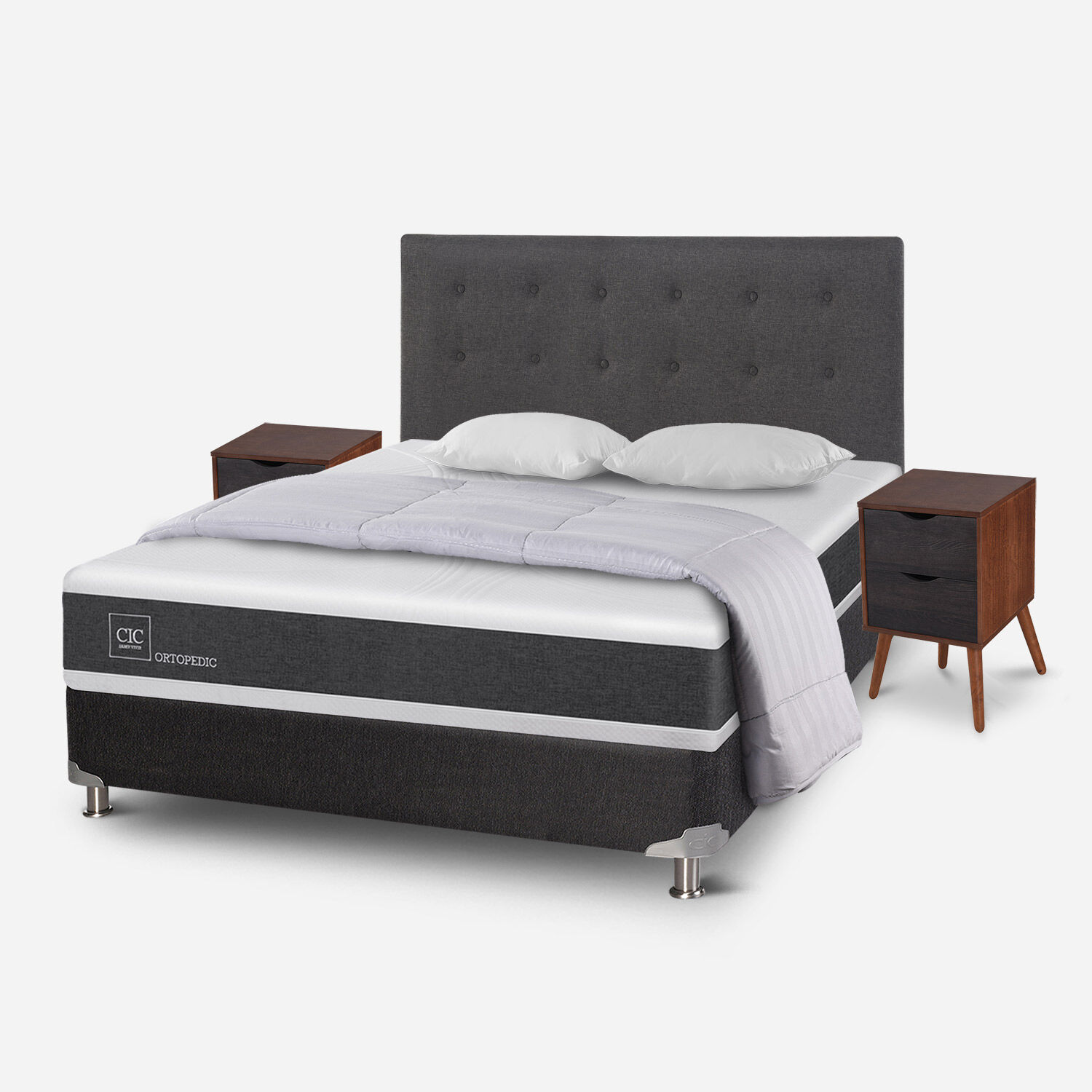 Box Spring 2 Plazas Ortopedic Base Normal 5 Zonas + Almohadas + Plum&oacute;n + Set &Eacute;ufrates
