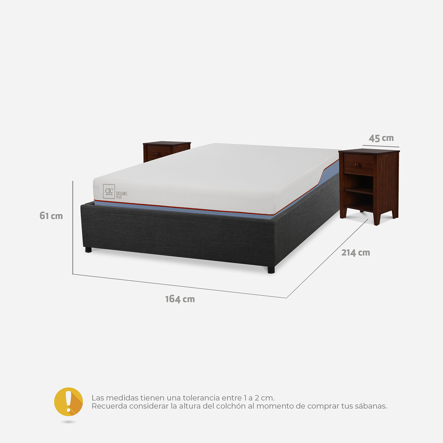 Cama Space Box 2 Plazas Excellence Plus + Velador Torino Chocolate