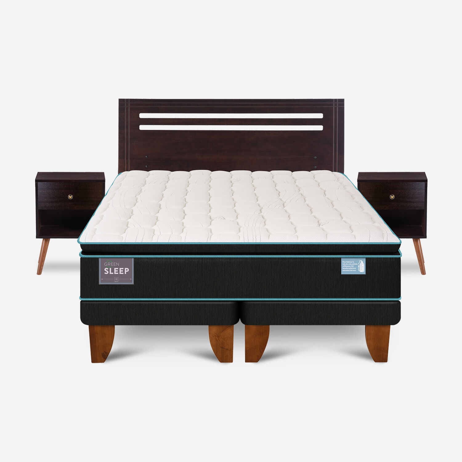 Cama Europea 2 Plazas Green Sleep Base Dividida + Set M&uacute;nich Chocolate