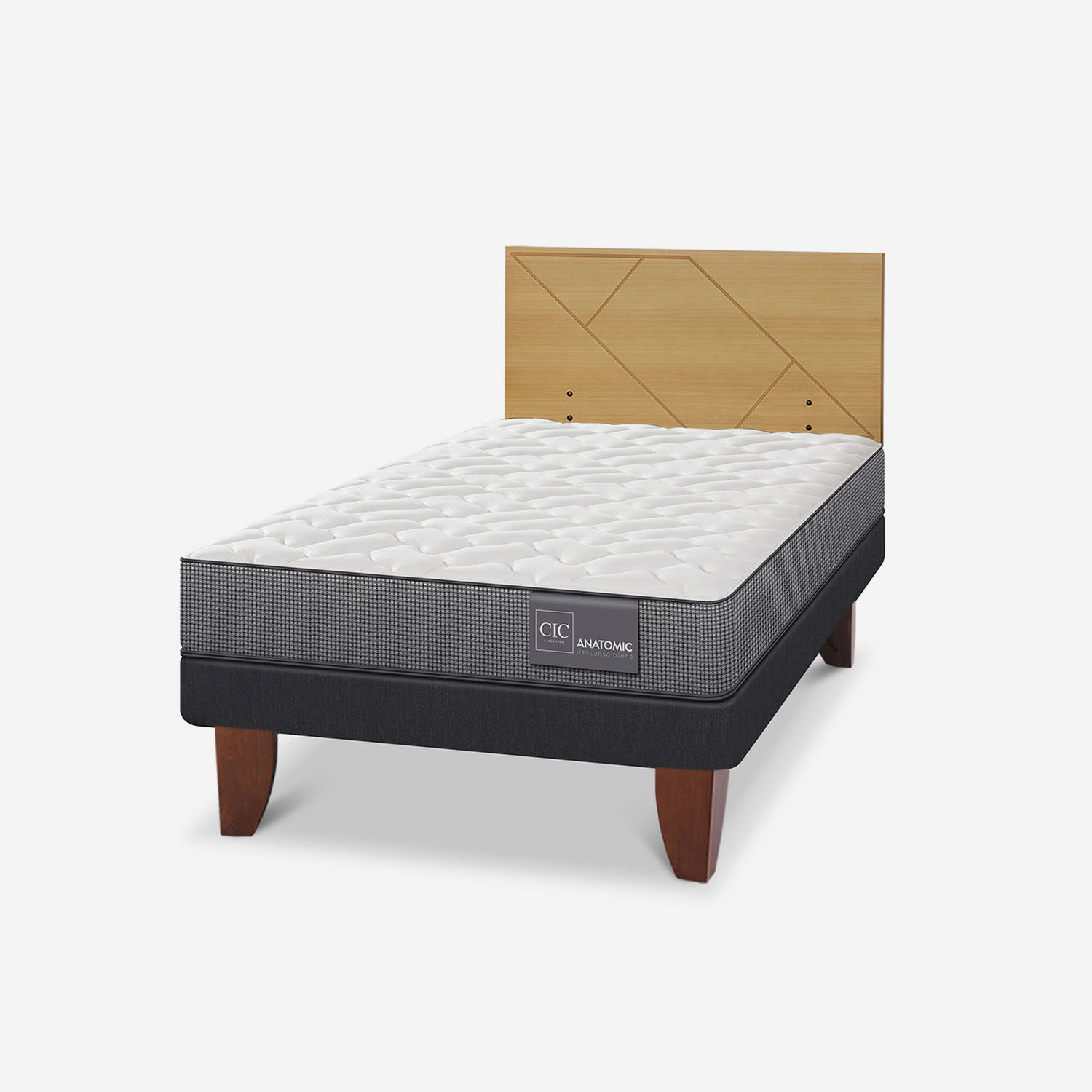 Cama Europea 1,5 Plazas Anatomic + Respaldo Villarrica Mostaza