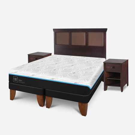 Cama Europea 2 Plazas Infinity Green Base Dividida + Set Torino Chocolate