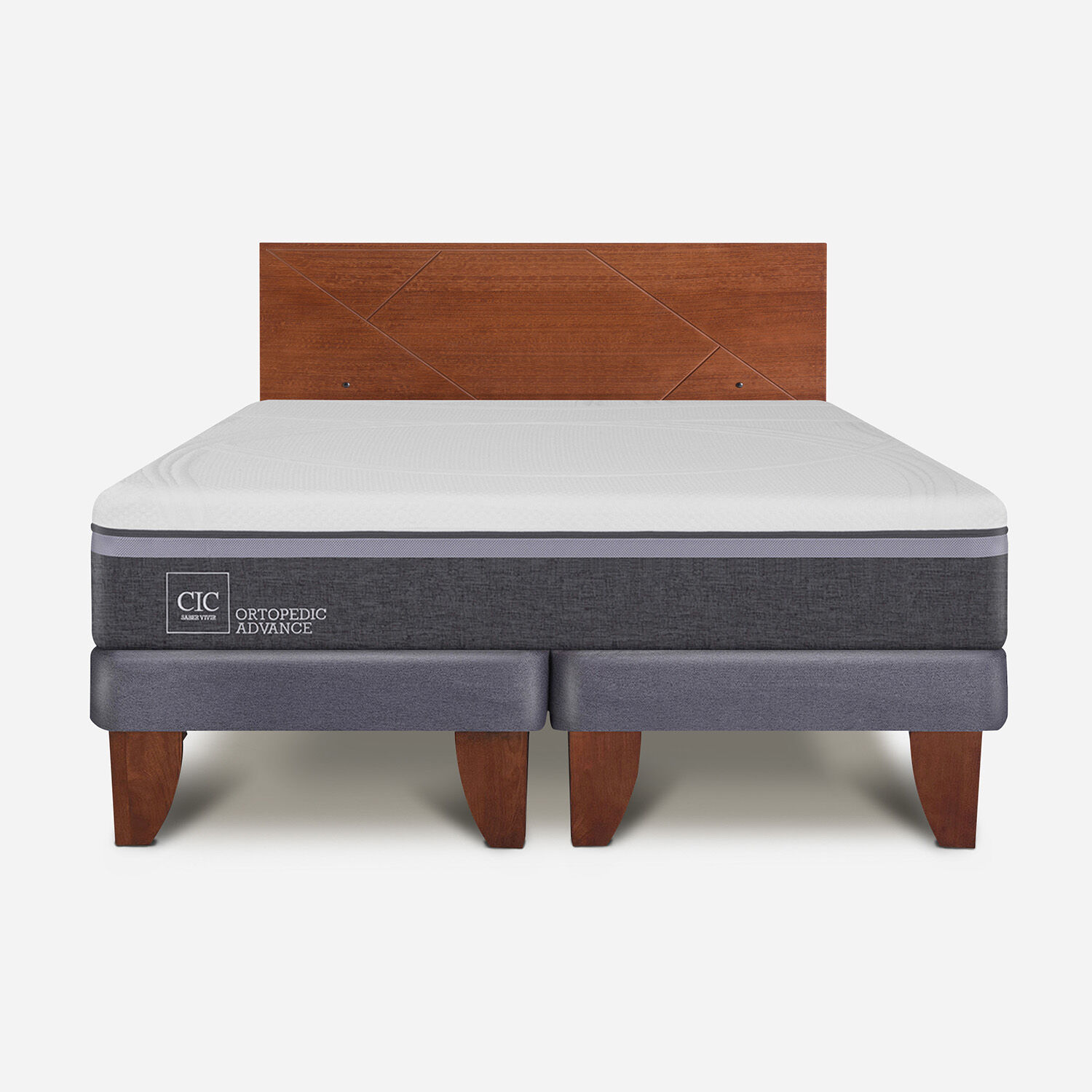 Cama Europea 2 Plazas Base Dividida Ortopedic Advance + Respaldo Villarrica Caramel