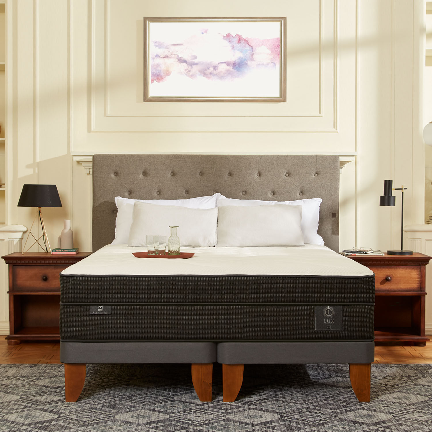Cama Europea King Lux + Respaldo Milán Alpino