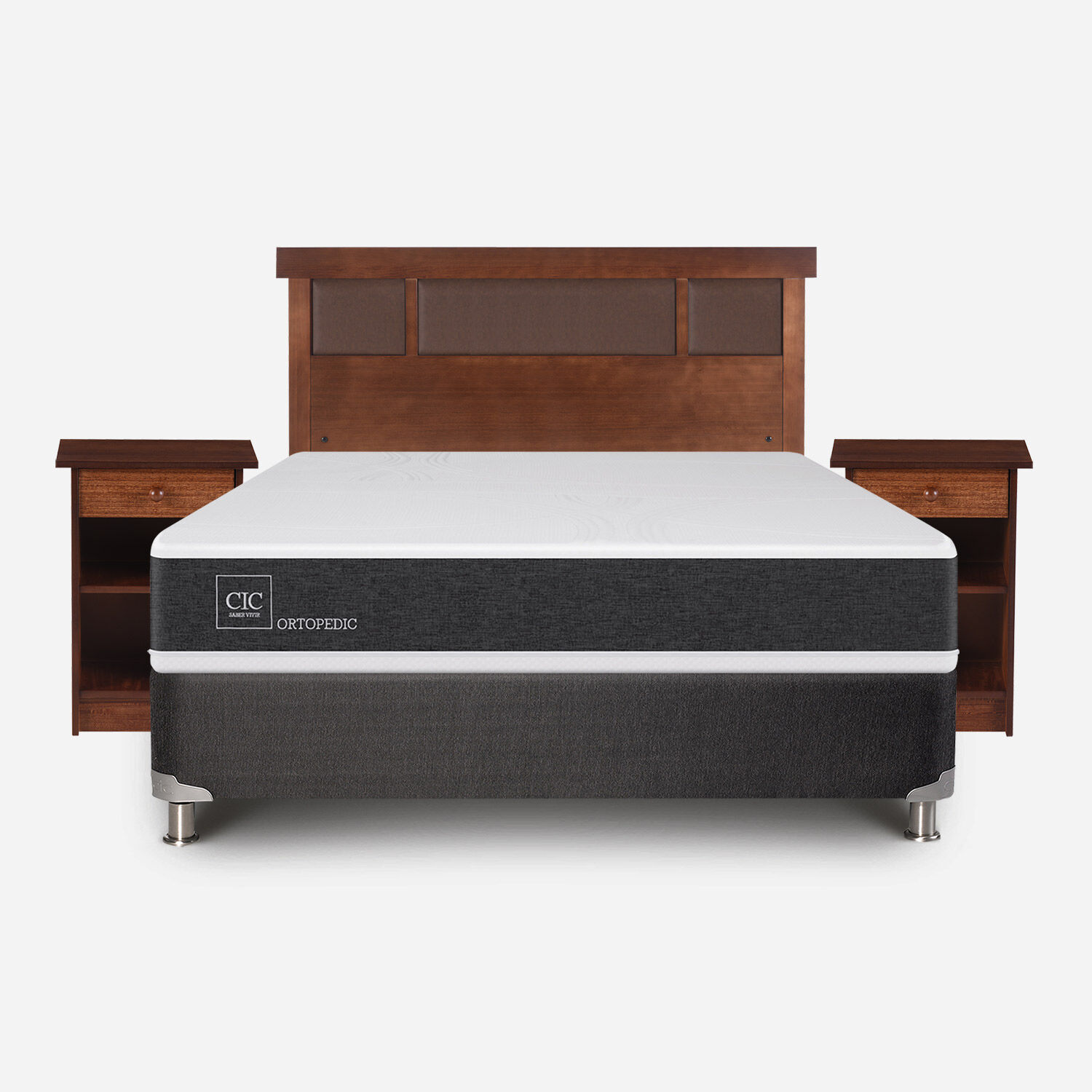 Box Spring 2 Plazas Ortopedic Base Normal 5 Zonas + Set Dubl&iacute;n Caramel