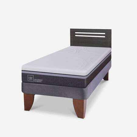 Cama Europea 1,5 Plazas Ortopedic Advance + Respaldo Múnich Gris