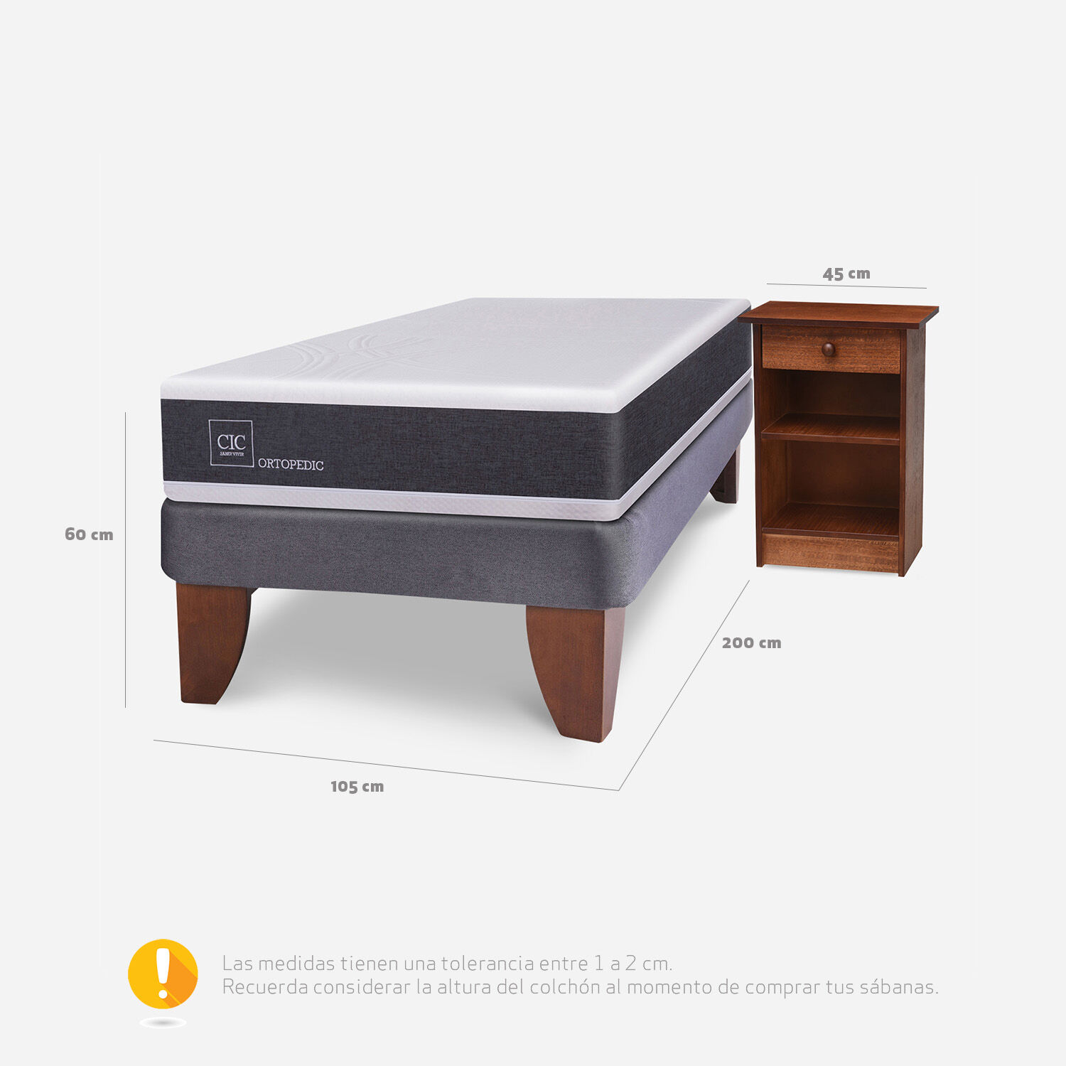 Cama Europea 1,5 Plazas Ortopedic + Veladores Dubl&iacute;n Caramel