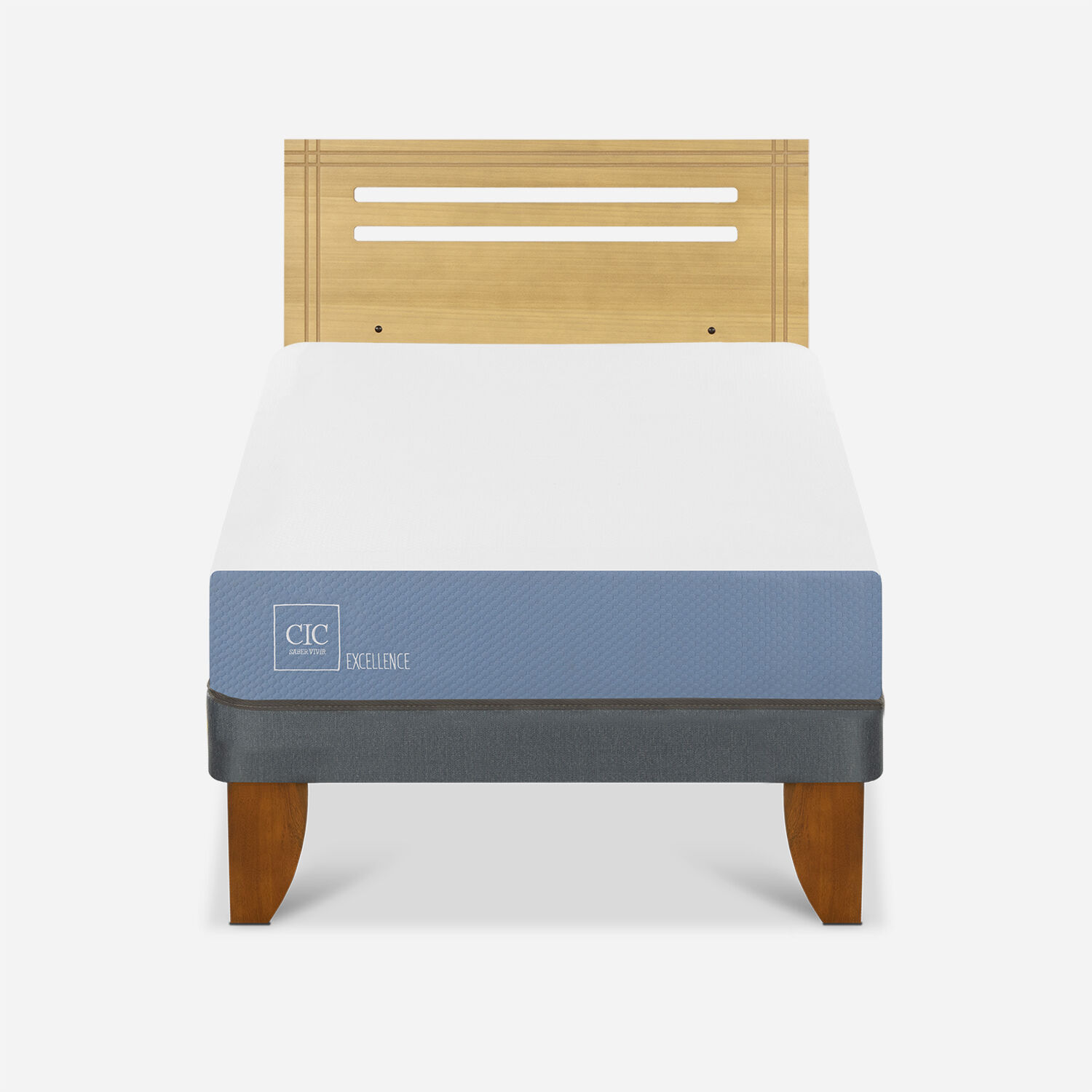 Cama Europea 1,5 Plazas Excellence + Respaldo M&uacute;nich Mostaza