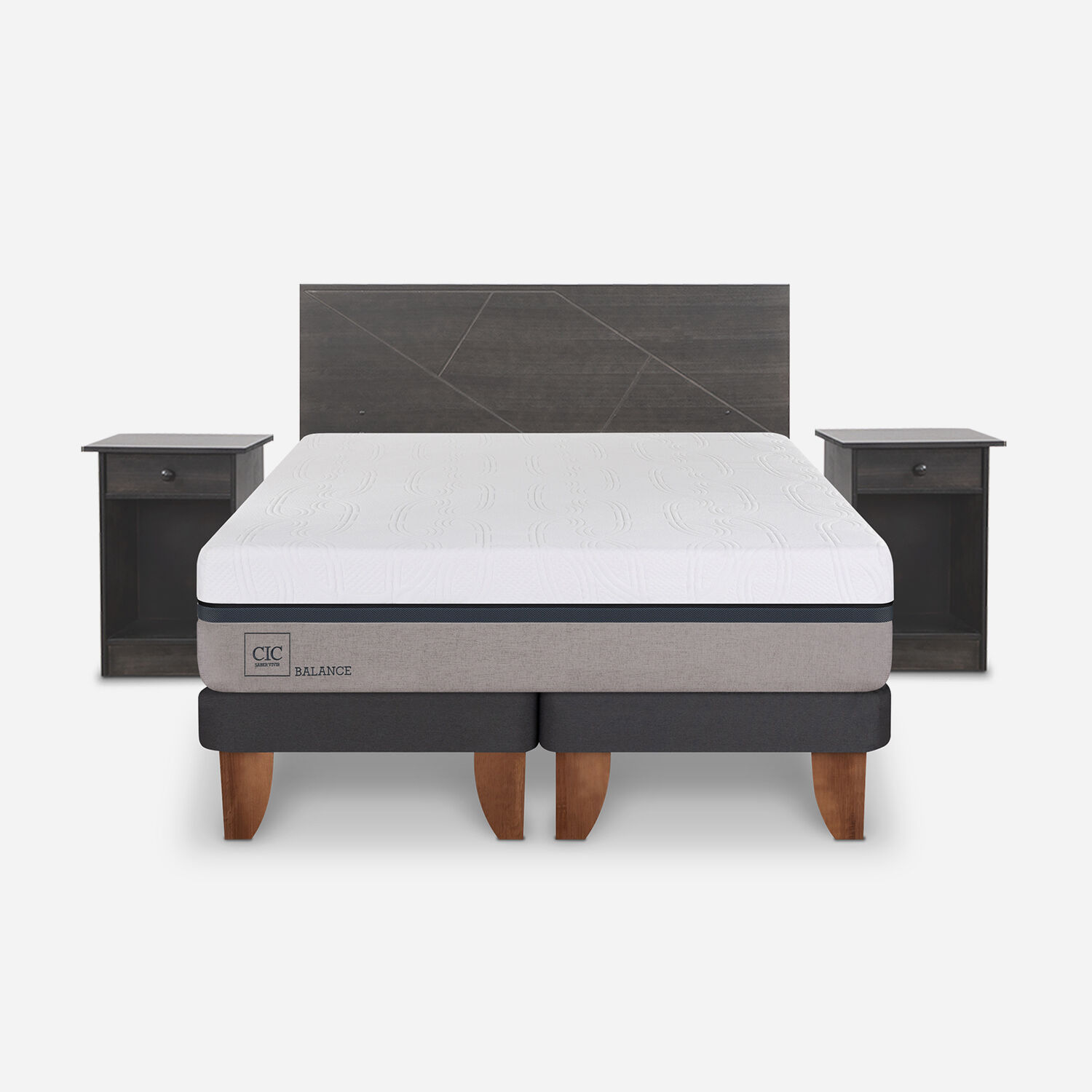 Cama Europea 2 Plazas Balance Set Villarrica Gris