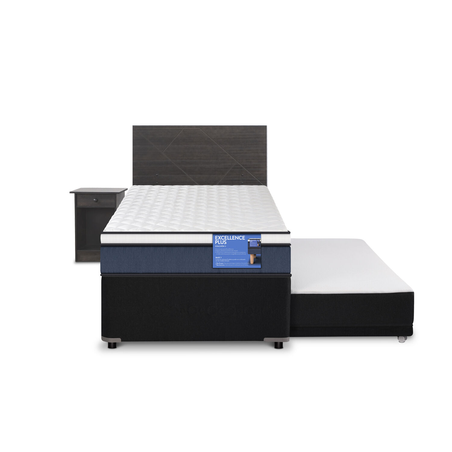 Cama Nido Diván Excellence Plus + Set Villarrica Gris