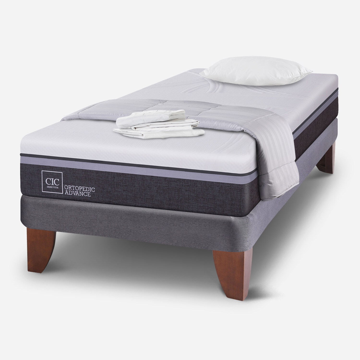 Cama Europea 1,5 Plazas Ortopedic Advance + Almohada + Plum&oacute;n