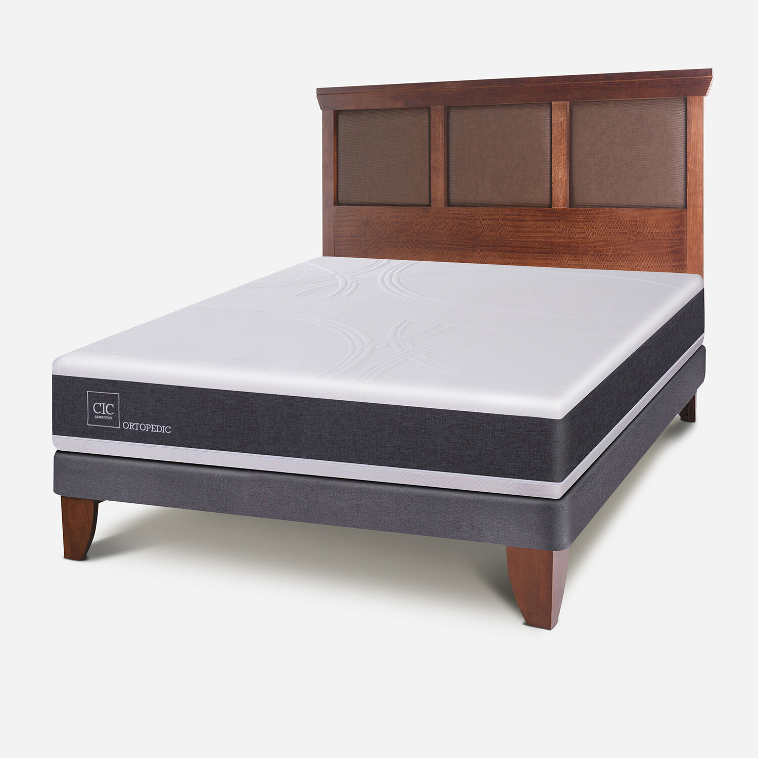 Cama Europea 2 Plazas Base Normal Ortopedic + Respaldo Torino Caramel