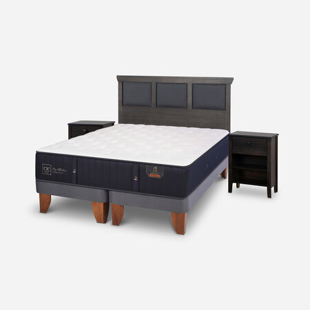 Cama Europea 2 Plazas Premium Base Dividida + Set Torino Gris