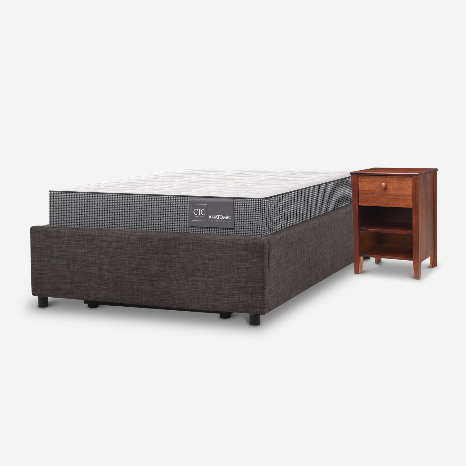 Cama Space Box 1,5 Plazas Anatomic + Velador Torino Caramel 