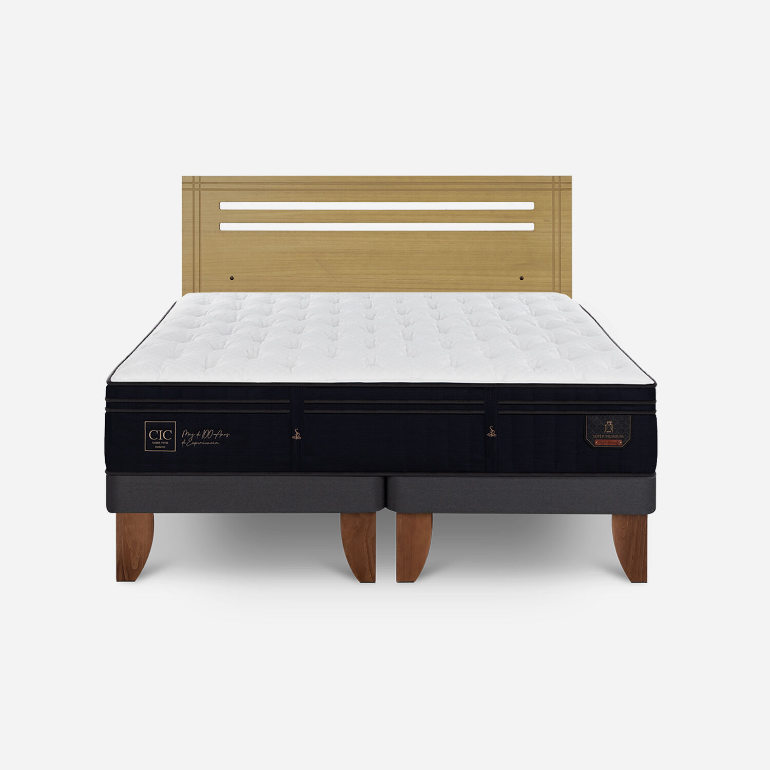 Cama Europea 2 Plazas Super Premium Base Dividida + Respaldo Múnich Mostaza