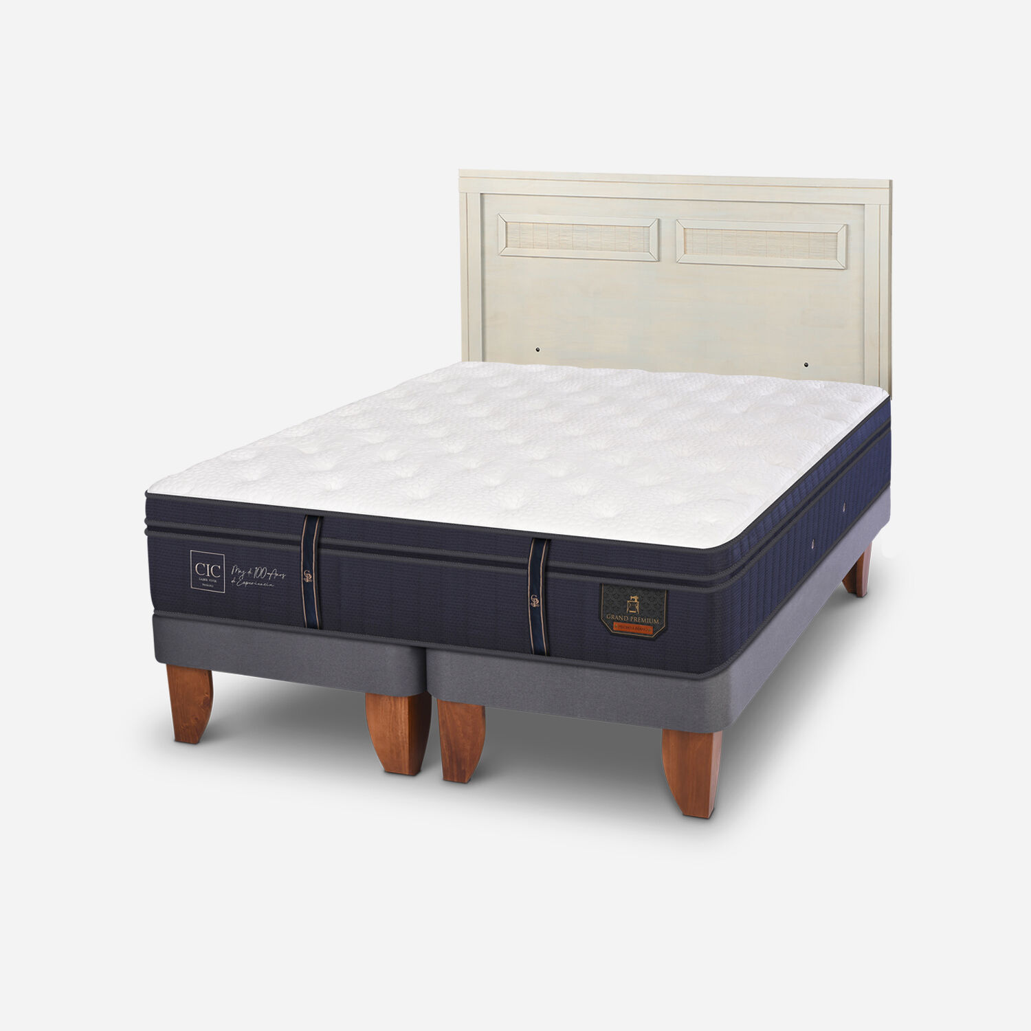 Cama Europea 2 Plazas Grand Premium Base Dividida + Respaldo Milán Alpino