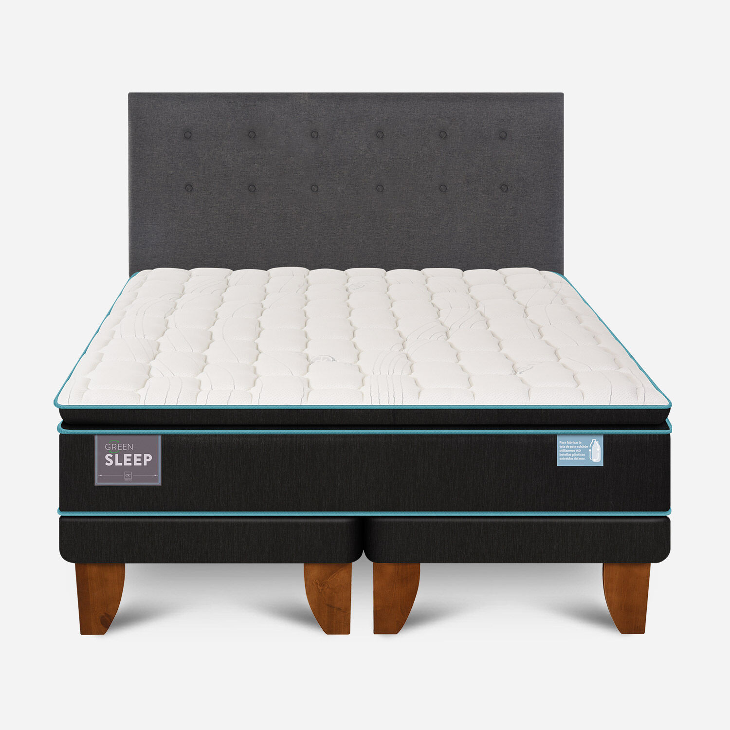 Cama Europea 2 Plazas Green Sleep Base Dividida + Respaldo &Eacute;ufrates