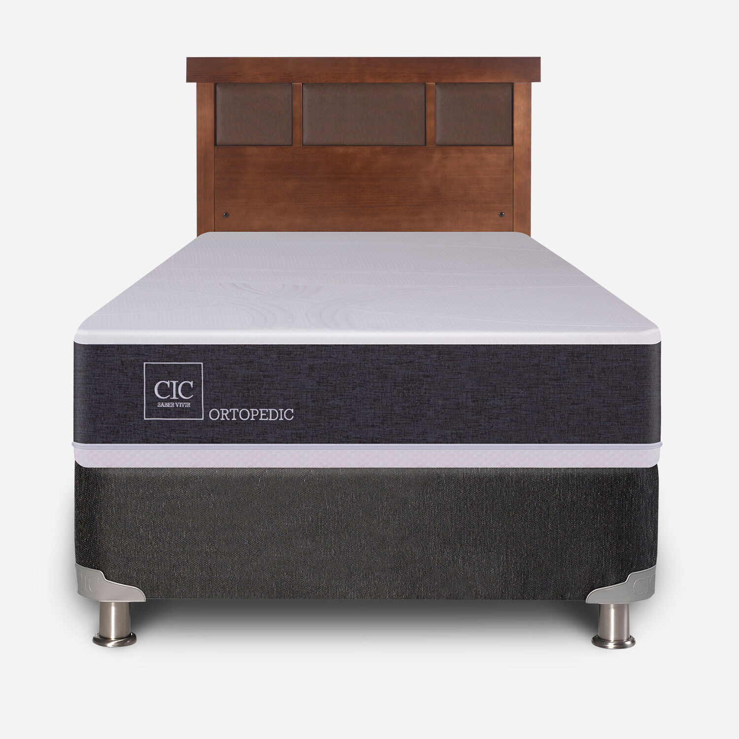 Box Spring 1 Plaza Ortopedic 5 Zonas + Respaldo Dubl&iacute;n Caramel