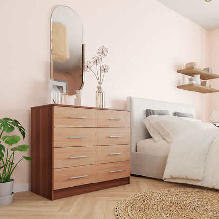 C&oacute;moda 8 Cajones Polux Bicolor Nogal Olmo