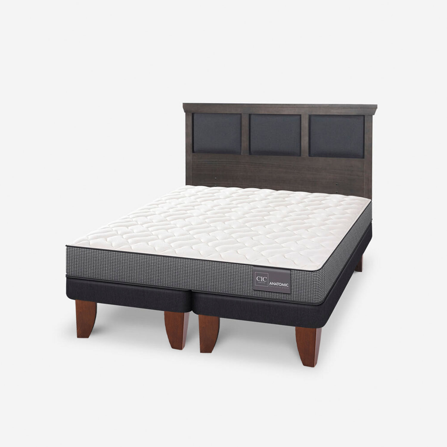 Cama Europea 2 Plazas Anatomic Base Dividida + Respaldo Torino Gris