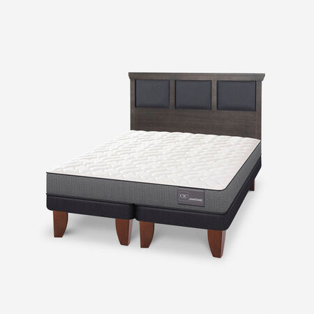 Cama Europea 2 Plazas Anatomic Base Dividida + Respaldo Torino Gris