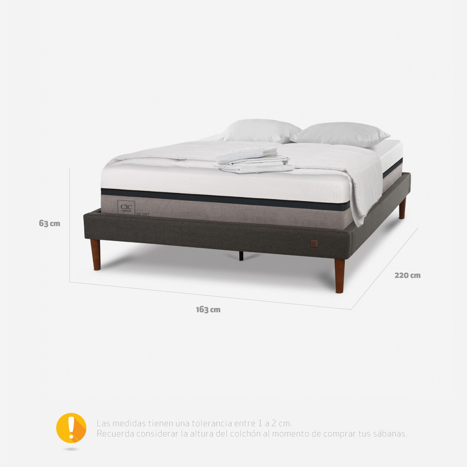 Cama Europea Curve 2 Plazas Balance + Sabanas + Plum&oacute;n + Almohadas