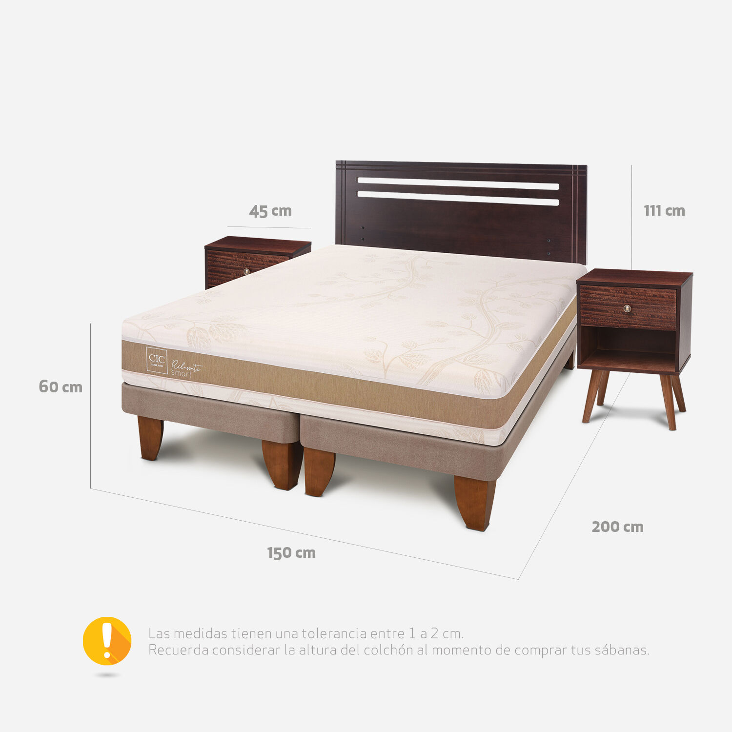 Cama Europea 2 Plazas Rilassati Infinity Base Dividida + Set M&uacute;nich Chocolate