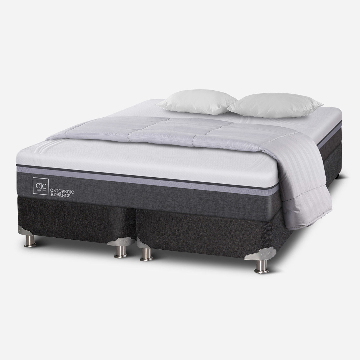 Box Spring 2 Plazas Ortopedic Advance Base Dividida 5 Zonas + Almohadas + Plum&oacute;n