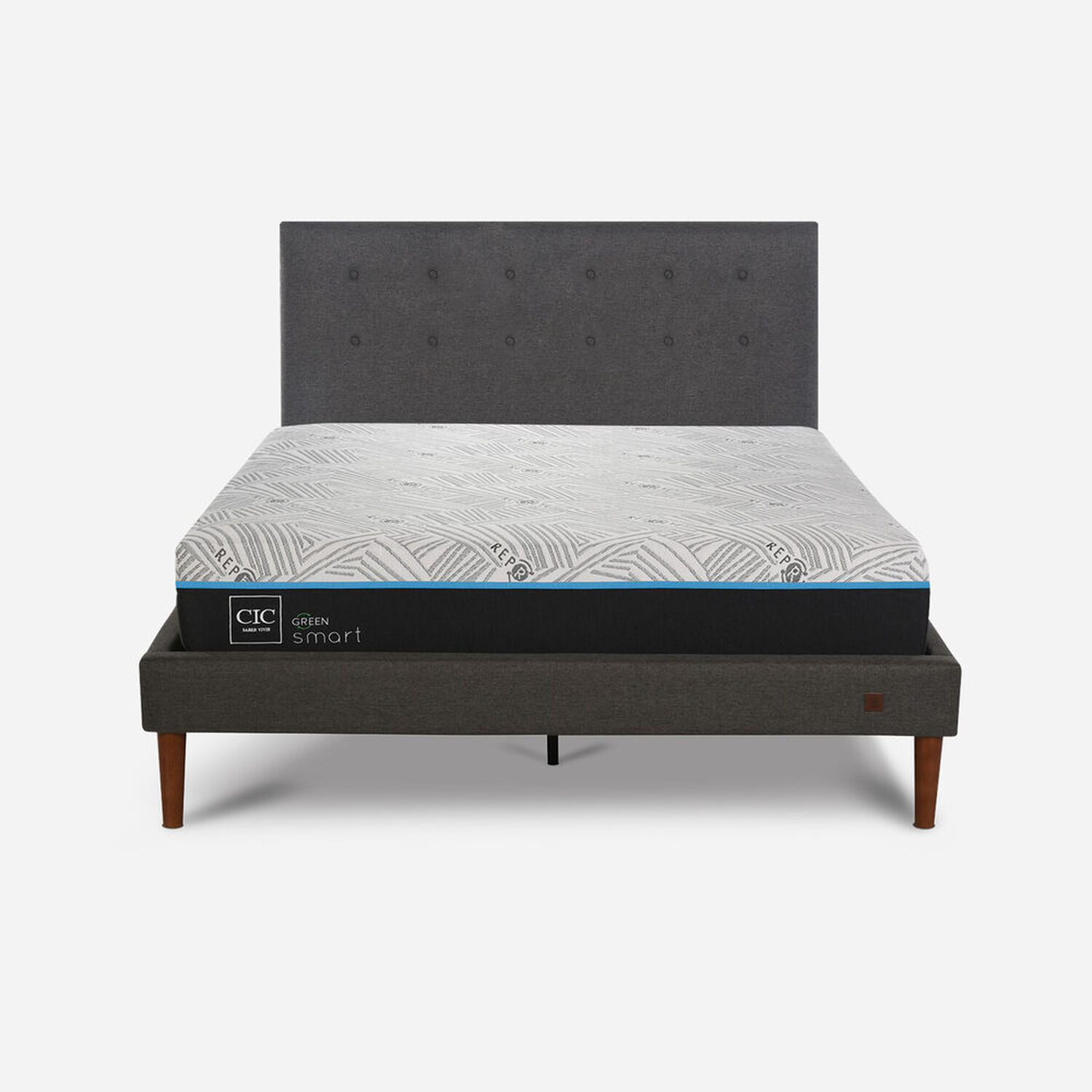 Cama Europea Curve 2 Plazas Infinity Green + Respaldo &Eacute;ufrates