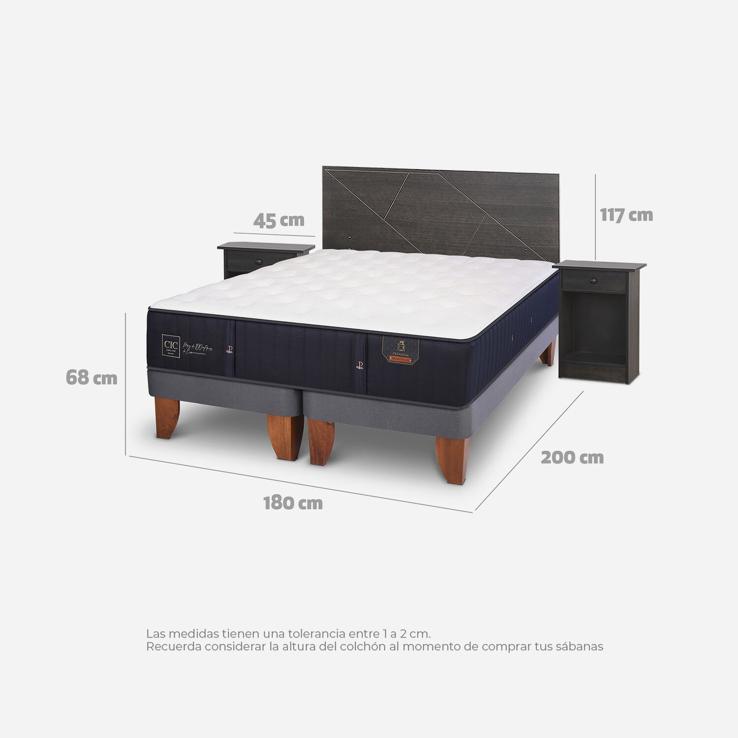 Cama Europea King Premium + Set Villarrica Gris