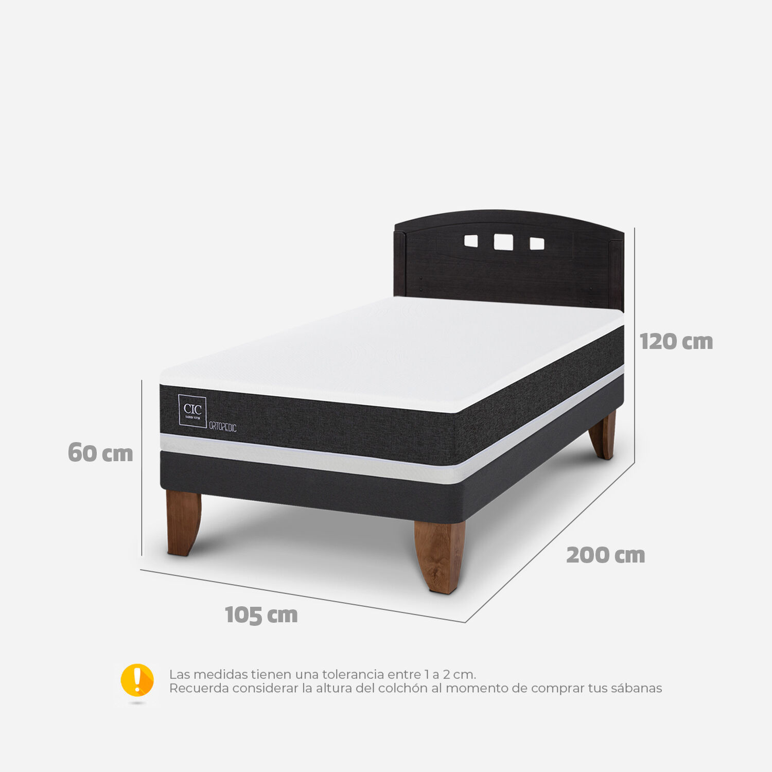 Cama Europea 1,5 Plazas Ortopedic + Respaldo Gales Negro