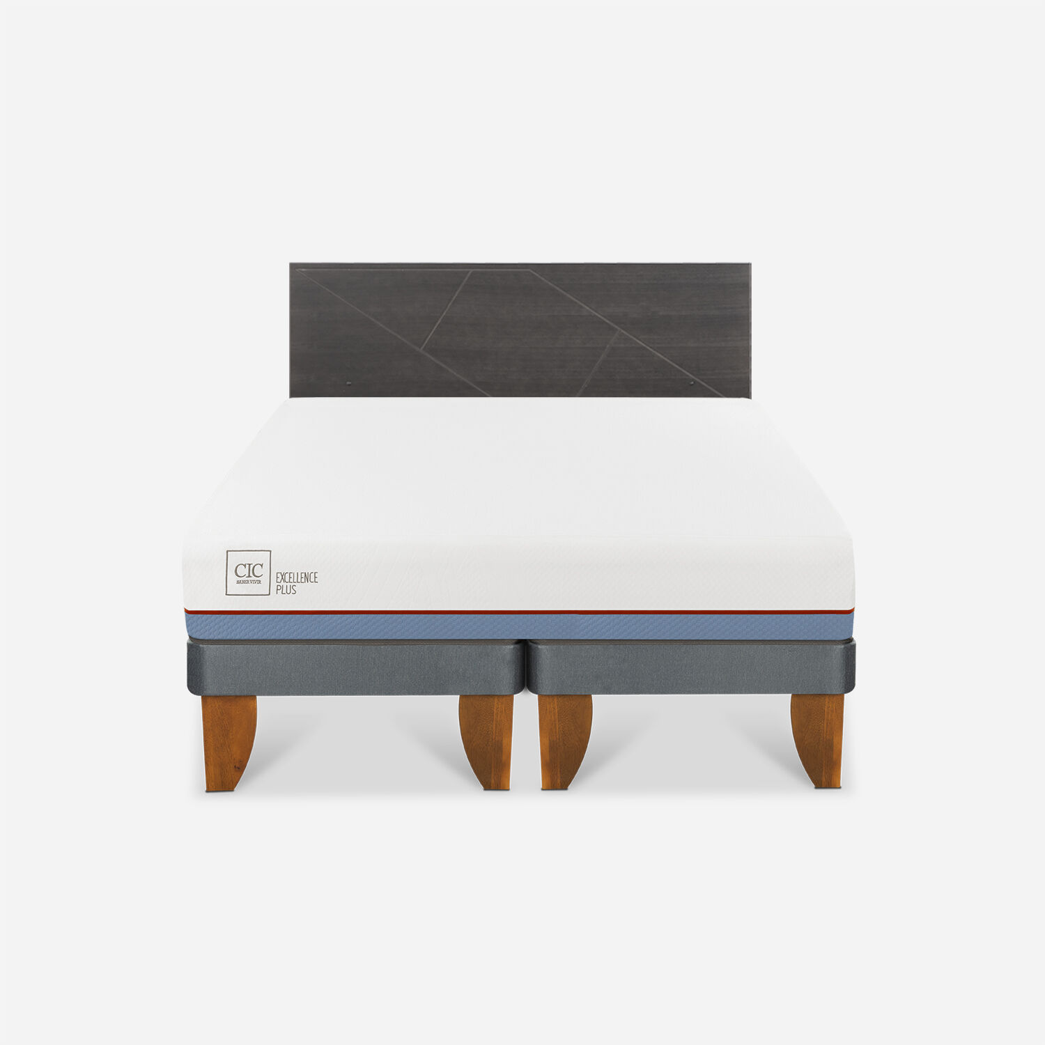 Cama Europea 2 Plazas Excellence Plus Base Dividida + Respaldo Villarrica Gris