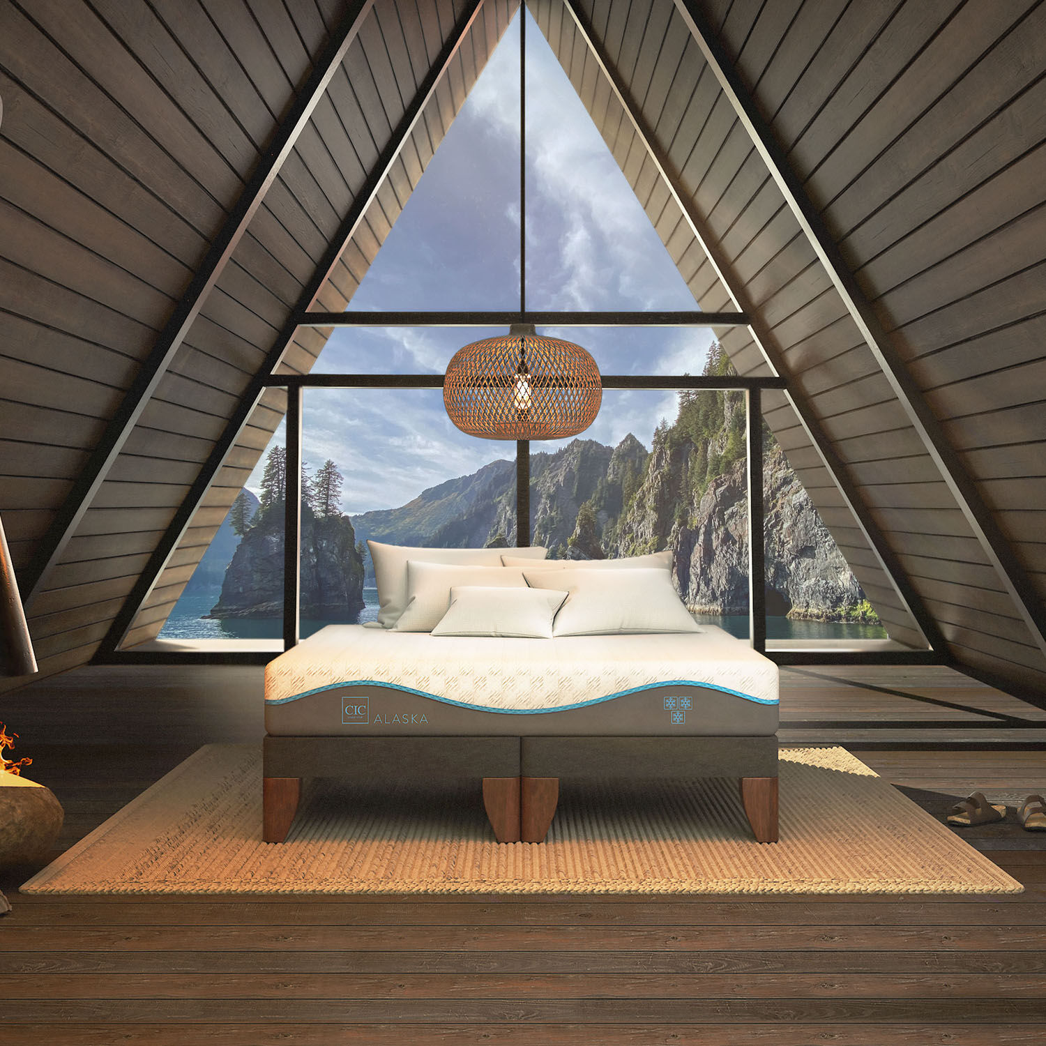 Cama Europea 2 Plazas Alaska Base Dividida + Almohadas Viscoel&aacute;sticass