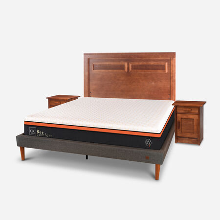 Cama Europea Curve 2 Plazas Bee Comfort + Set Mil&aacute;n Caramel