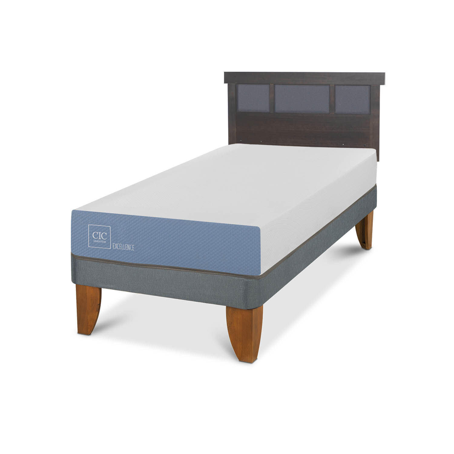 Cama Europea 1 Plaza Excellence + Respaldo Dubl&iacute;n Gris