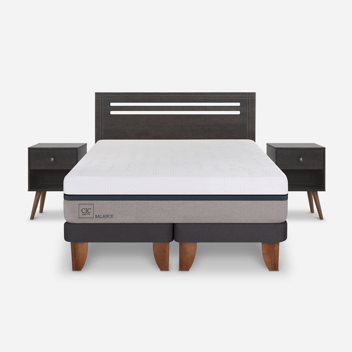 Cama Europea 2 Plazas Balance Set Múnich Gris