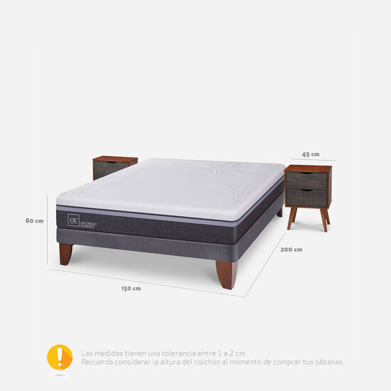 Cama Europea 2 Plazas Base Normal Ortopedic Advance + Veladores Níger